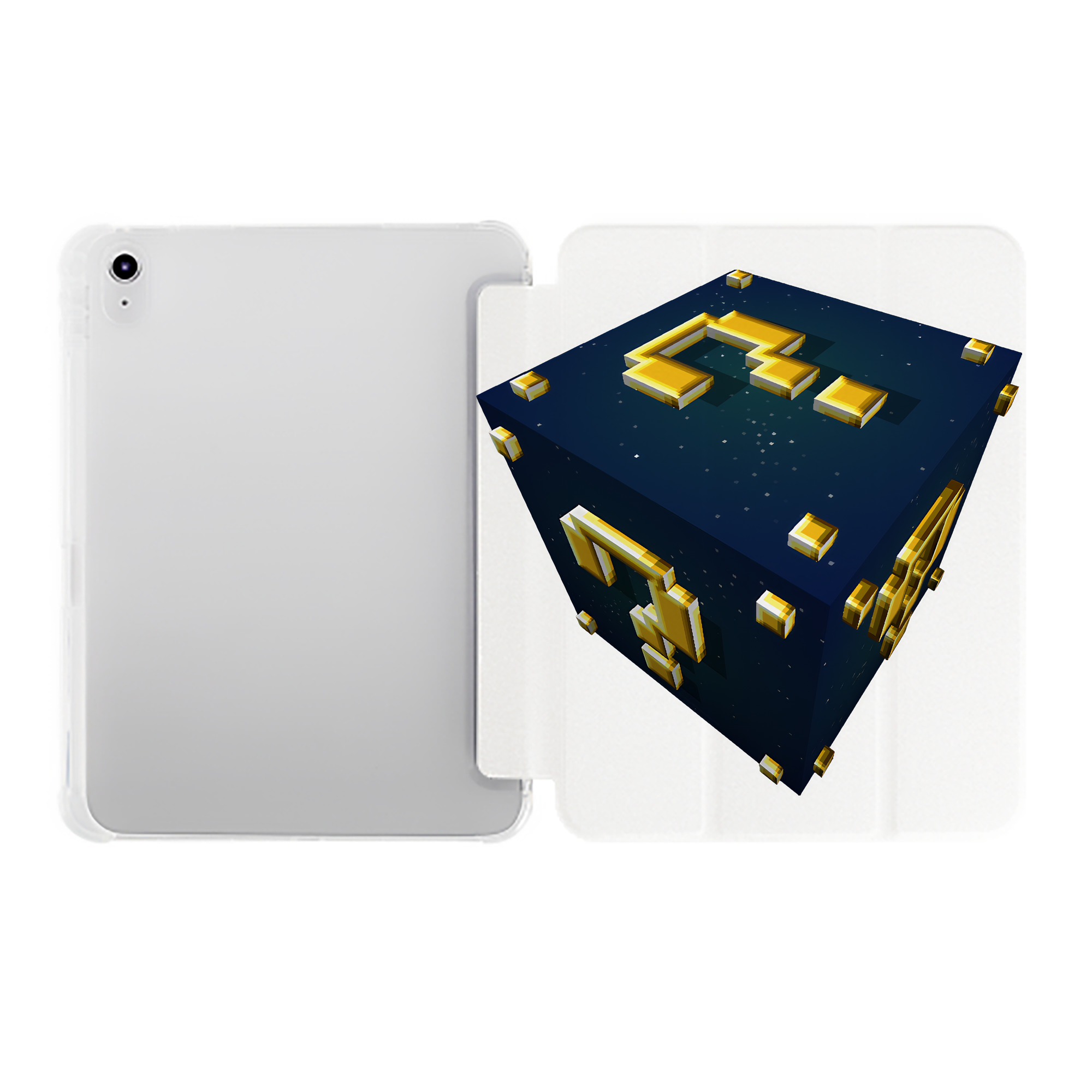 （画像用） マインクラフト ブロックの世界 Minecraft MC Block world IPad ケース ペン収納付き 三つ折りスタンド PUレザー×シリコン 対応機種9.5/10.5/10.9インチ